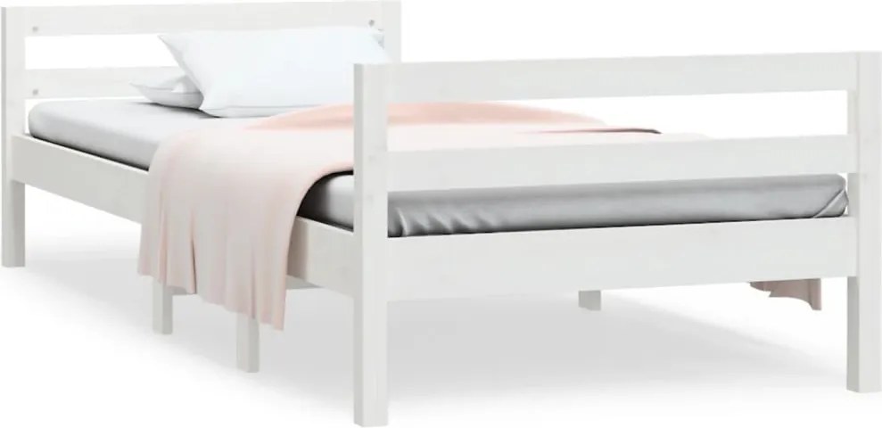 vidaXL Cadru pat fără saltea, alb, 90x190 cm, lemn masiv de pin