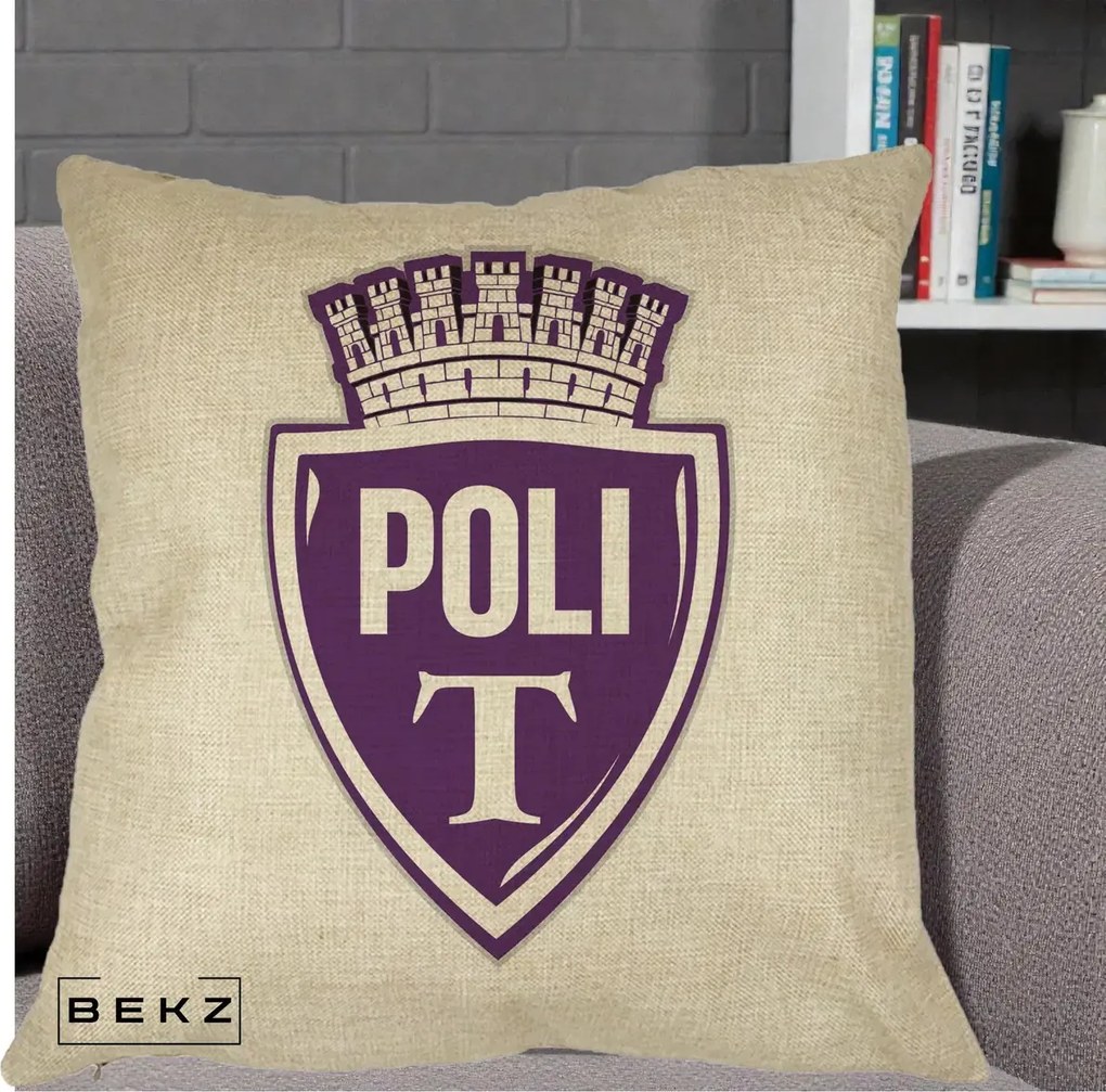 Perna Personalizata Poli Timisoara Fotbal, 40x40 cm, Crem, Husa Detasabila, Perna Inclusa, BEKZ®