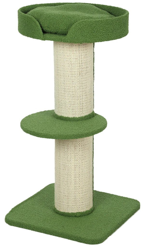 PawHut Copac pentru Pisici 91 cm Copac de Joaca cu Pat pentru Pisici, Platforma acoperita cu lana de oaie Verde | Aosom Romania