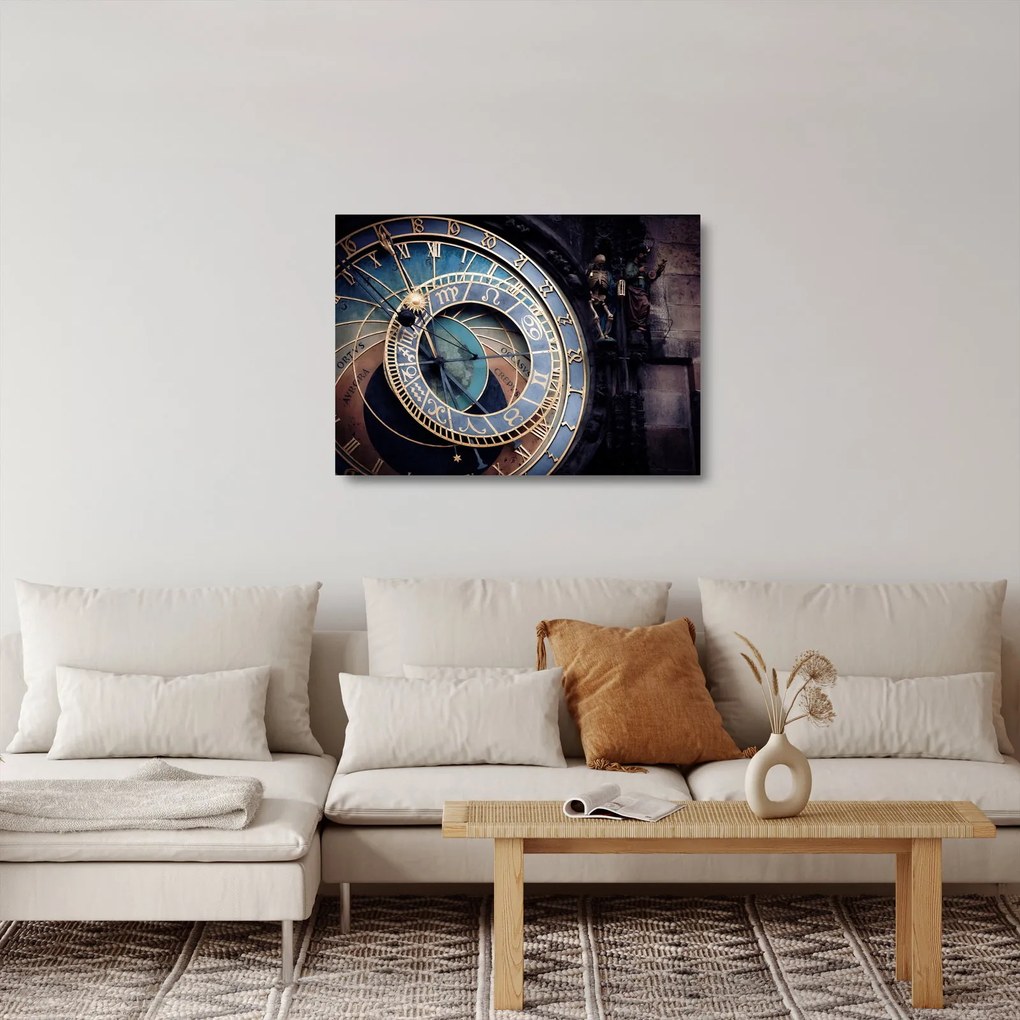 Tablou pe sticlă - Orloj, Praga (70x50 cm)