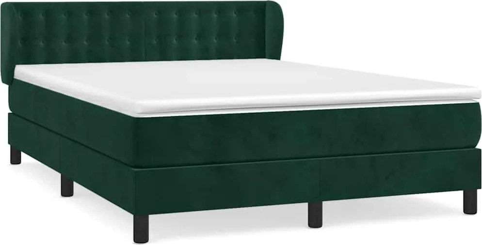vidaXL Pat box spring cu saltea, verde închis, 140x190 cm, catifea