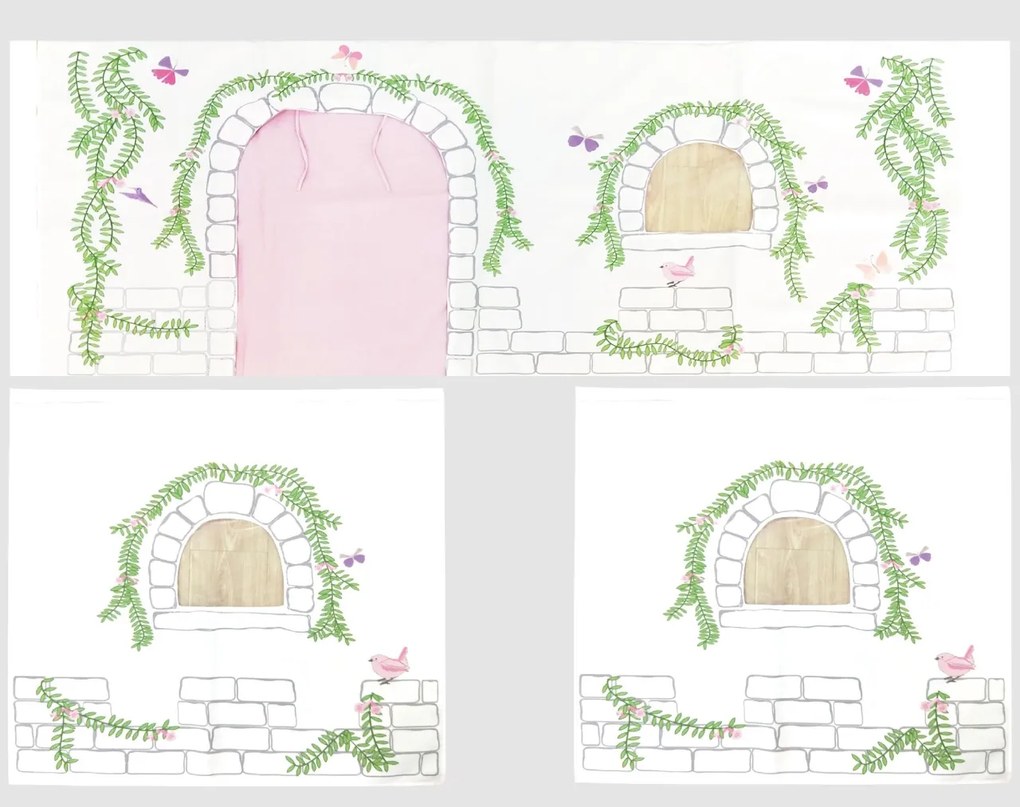 Pat copii supraînălțat Vanessa cu husă Castel Birdy pentru copii – Vipack [Dimensiuni: 208x98x114 cm]