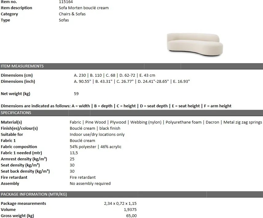 Canapea design LUX Morten, boucle crem 115164 HZ