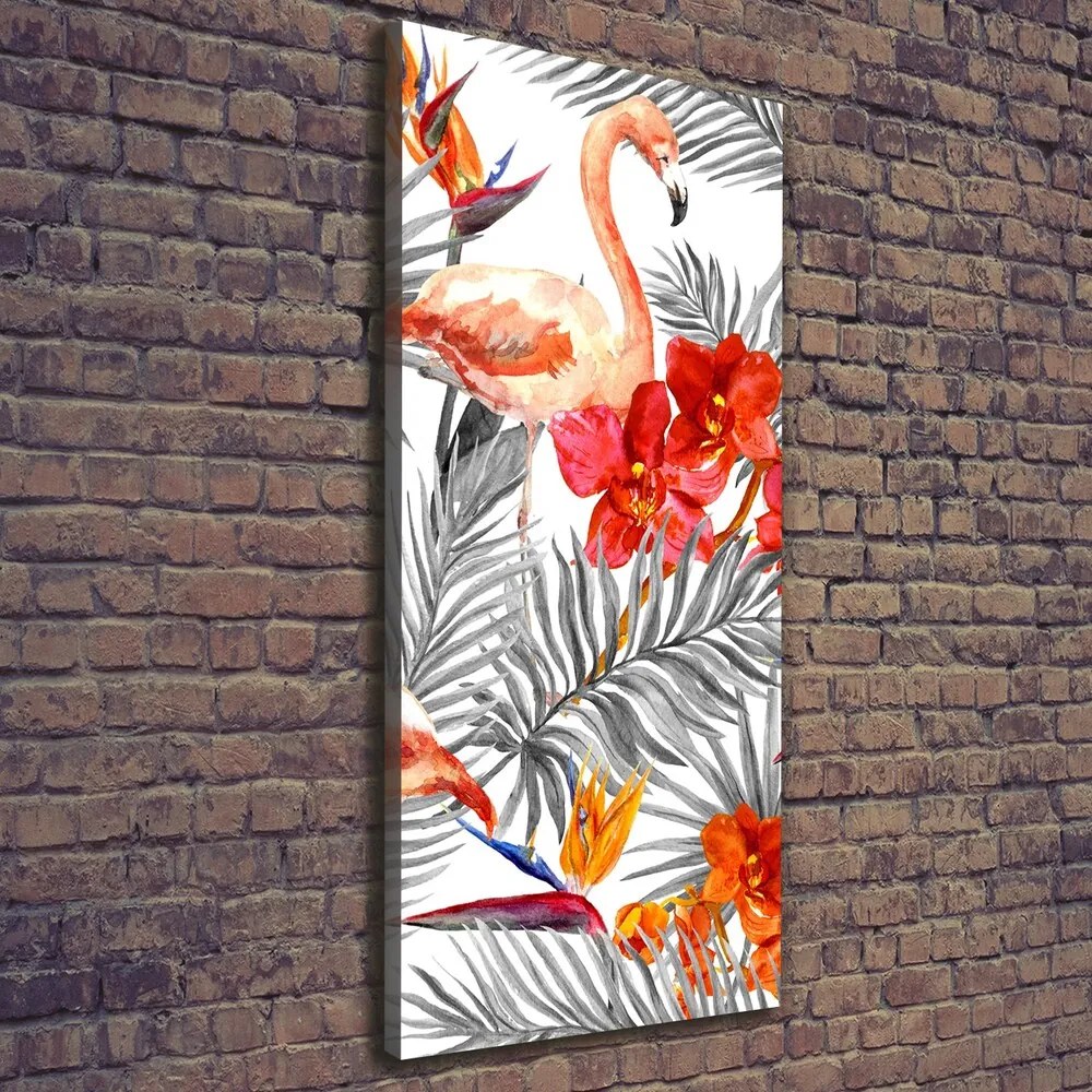 Tablou canvas Flamingos și flori