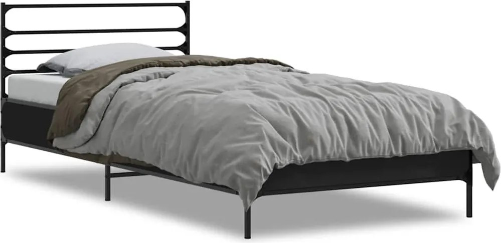 vidaXL Cadru de pat, negru, 100x200 cm, lemn prelucrat și metal
