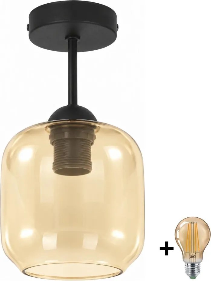 BRILAGI - LED lustră aplicată R GLASS 1xE27/60W/230V ø 14 cm negru/fumuriu-bej