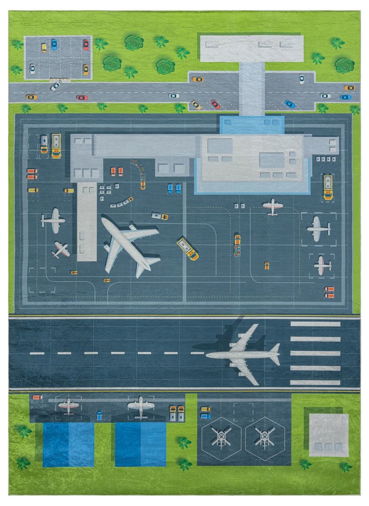 BAMBINO 46990 covor lavabil Aeroport, avioane pentru copii anti-alunecare - verde / gri
