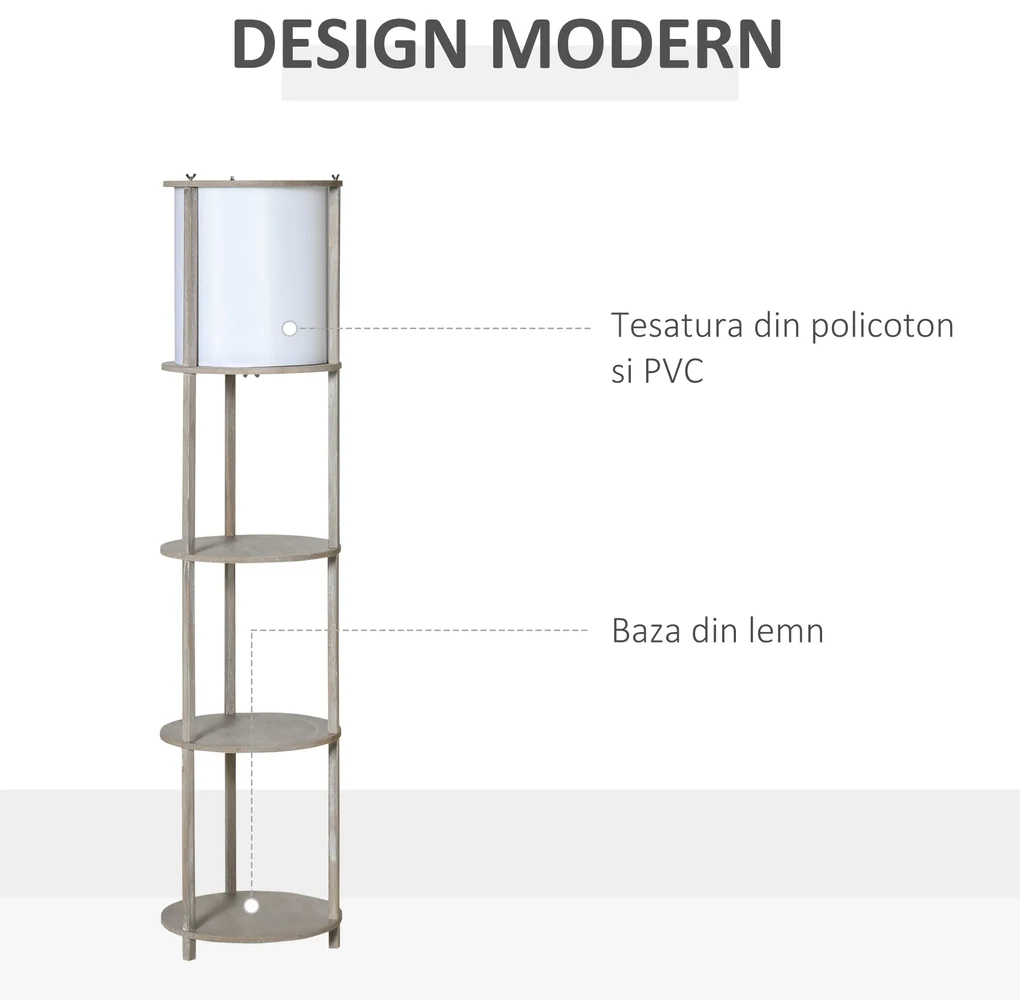 Lampa de podea cu rafturi, lampa de lectura moderna cu comutator de picior, baza E27 HOMCOM | Aosom RO