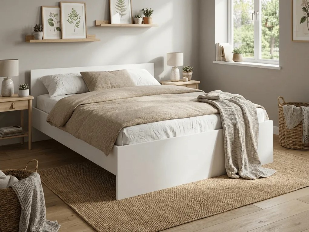 Pat ELISA 180 x 200 cm, albă Saltele: Cu saltele Deluxe 10 cm, Somiera pat: Cu lamele curbate