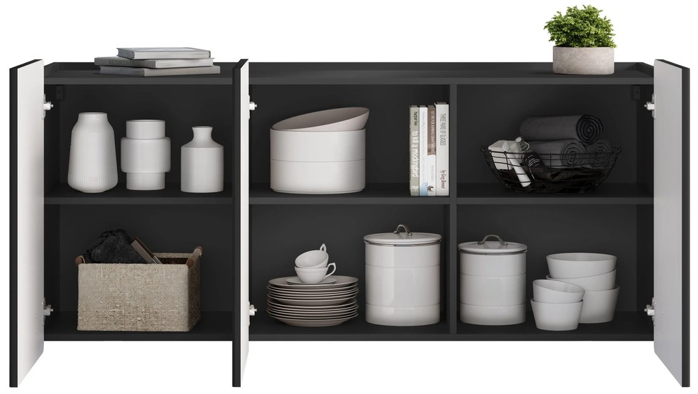 Comodă suspendată Malmi 150 cm cu trei uși - negru mat / negru