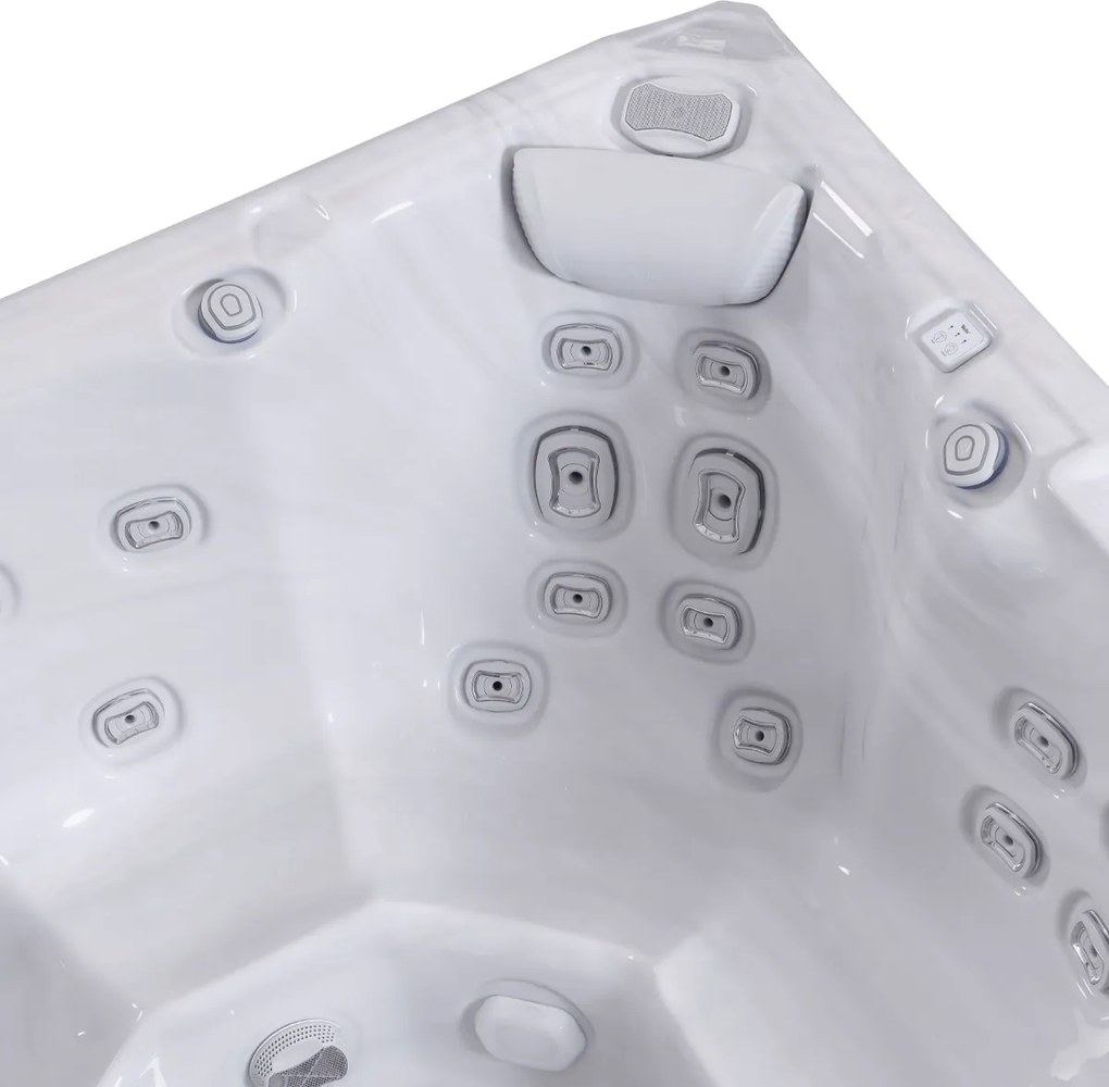 Minipiscina jacuzzi 6 persoane, alb-lucios, 43 jeturi, Infinity jets, LED, 215 215 cm, Wellis Atlas Life Essential