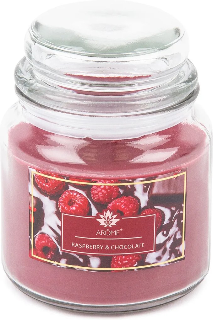 Arome Lumânare parfumată mare în vas de sticlă Raspberry and Chocolate, 424 g