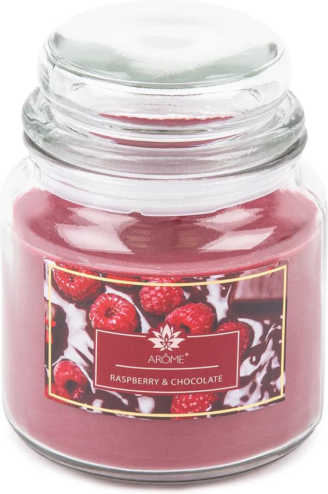 Arome Lumânare parfumată mare în vas de sticlă Raspberry and Chocolate, 424 g