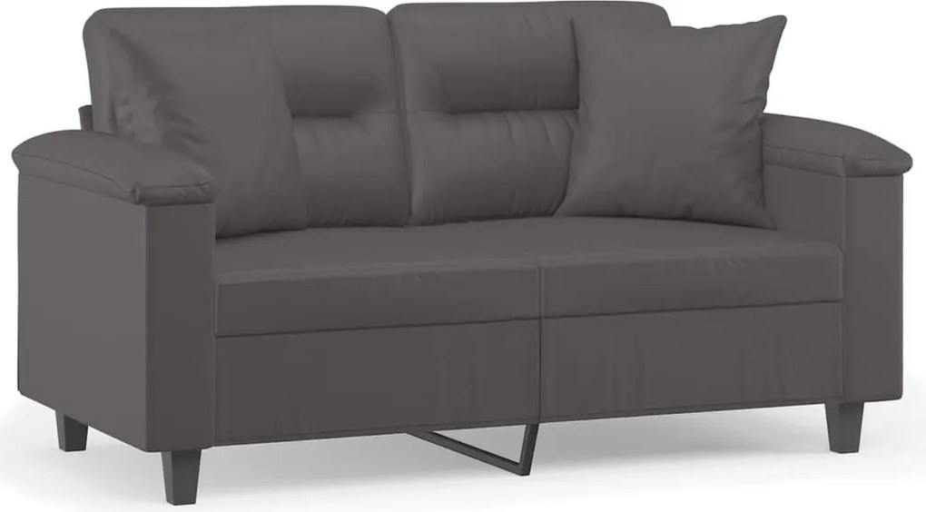 vidaXL Canapea cu 2 locuri cu pernuțe, gri, 120 cm, piele ecologică