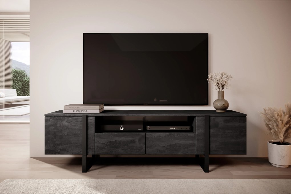 Comodă TV Verica 200 cm cu nișă - cărbune / picioare negre