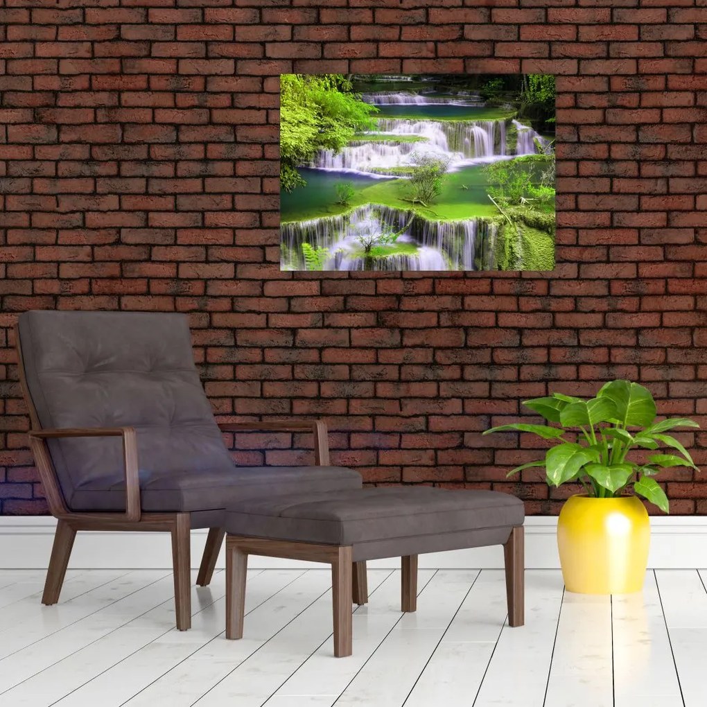 Tablou pe sticlă - Cascada Huay Mae Khamin, Kanchanaburi, Thailanda (70x50 cm)