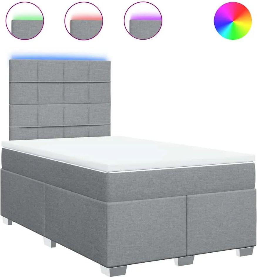 vidaXL Pat continental cu saltea, gri deschis, 120x200 cm, textil