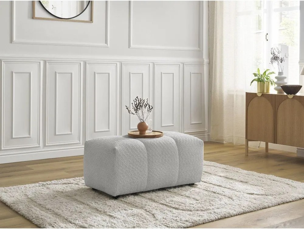 Taburet gri deschis cu tapițerie din țesătură bouclé Roxelane – Bobochic Paris