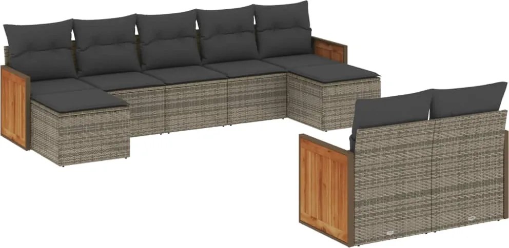 vidaXL Set canapele de grădină, 9 piese, cu perne, gri, poliratan