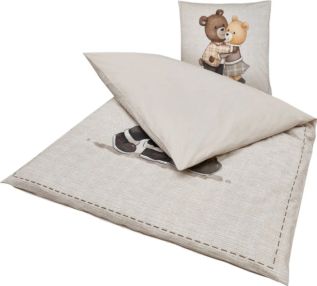 Lenjerie de pat din bumbac Renforce TEDDY HENRY bej pentru copii. Dimensiune lenjerie de pat: 80 x 80 cm | 135 x 200 cm