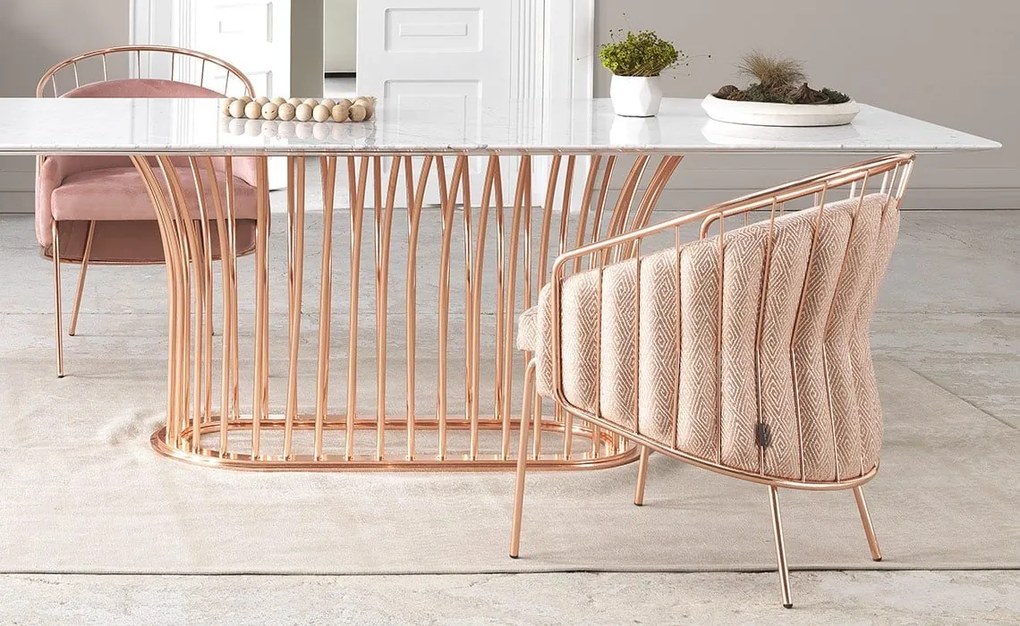 Scaun lemn masiv Anette Cadru Metalic Rose-Gold, 65 × 63 × 81 cm