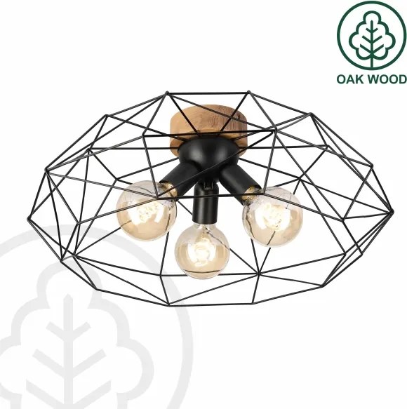 Brilagi - Plafonieră WOODY BASKET 3xE27/60W/230V, diam. 60 cm, stejar