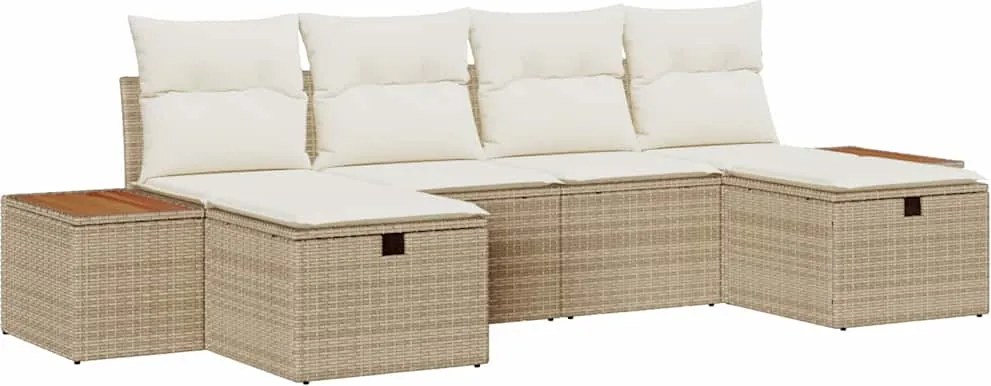 vidaXL Set de canapele pentru grădină cu pernă 6 pcs Bej Rattan poli