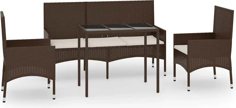 vidaXL Set mobilier de grădină cu perne, 4 piese, maro, poliratan
