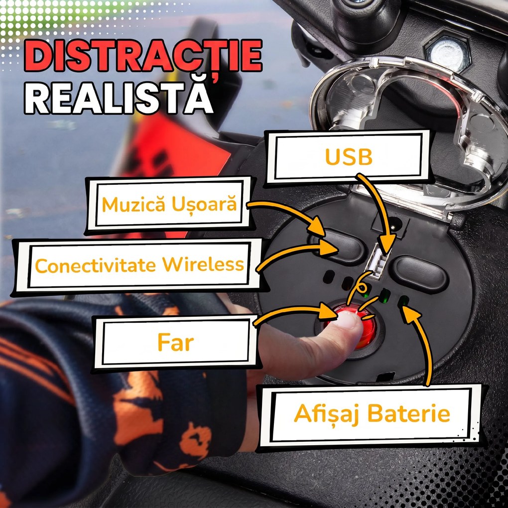 AIYAPLAY Motocicletă Electrică pentru Copii 3-8 Ani, 2 Motoare 12V, Roți Ajutătoare Detașabile, 30 kg, Galben | Aosom Romania