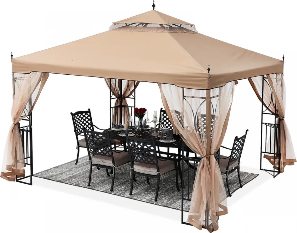 ABCCANOPY Foișor de gradina 3.05x3.05 m - Foișor exterior cu cadru din oțel și plasă de țânțari pentru gazon, curte, grădină, terasă, Kaki