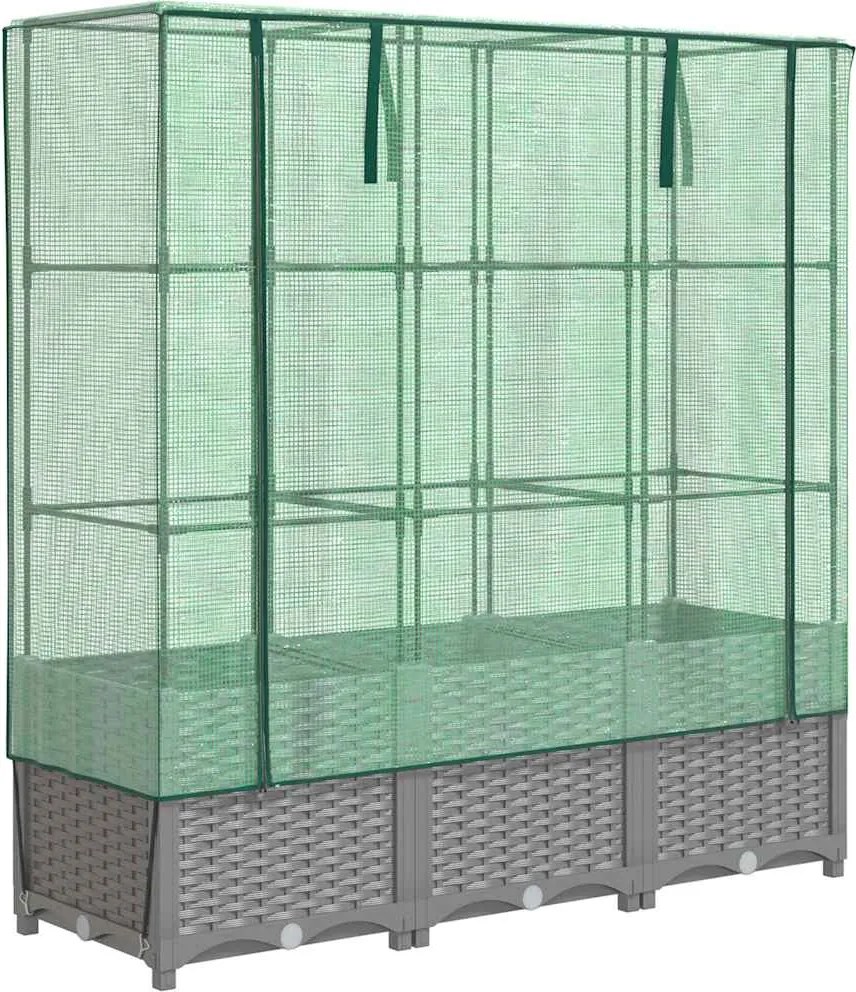 vidaXL Strat înălțat cu husă de seră, aspect ratan, 120x40x138 cm