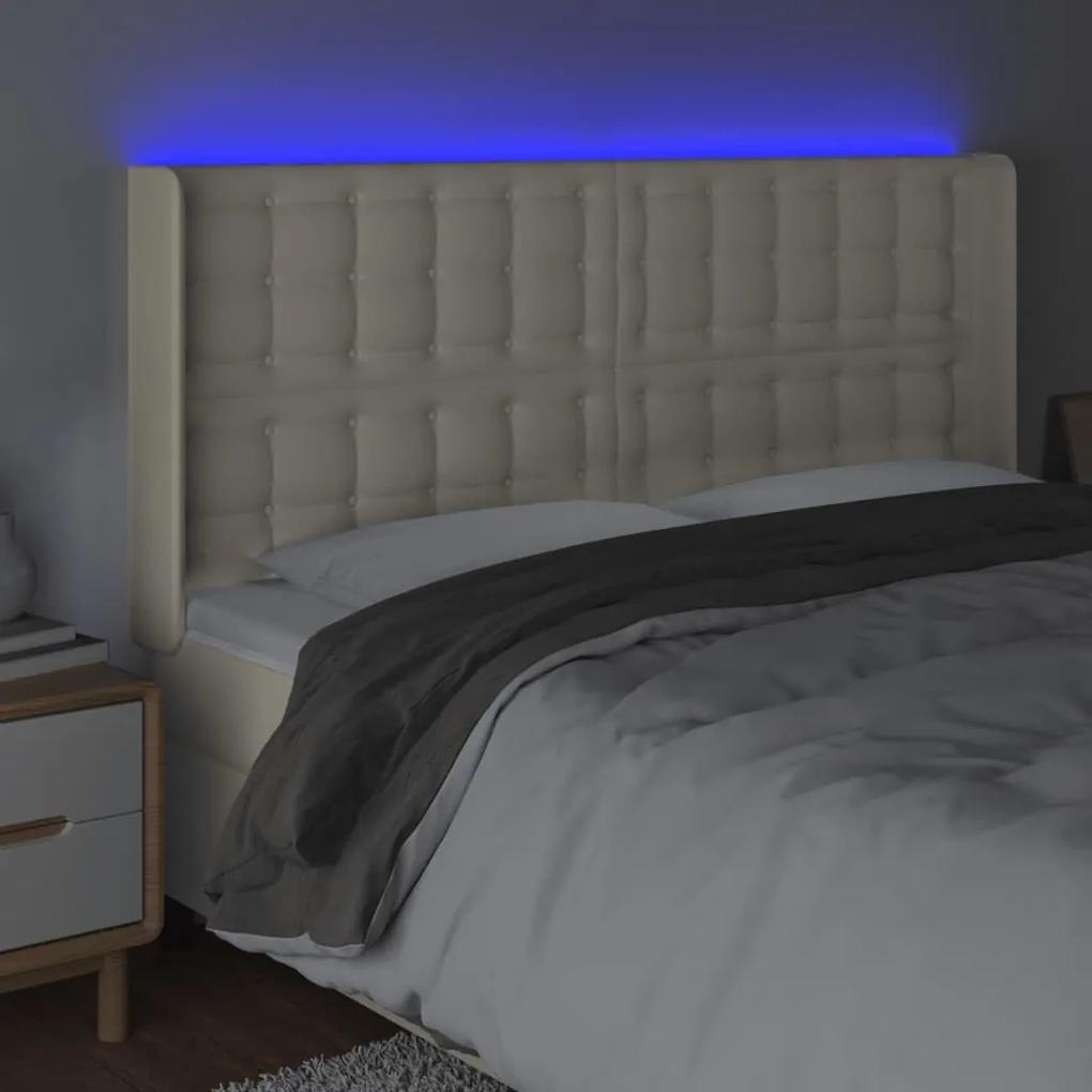 Tablie de pat cu LED, crem, 147x16x118 128 cm, piele ecologica 1, Crem, 147 x 16 x 118 128 cm