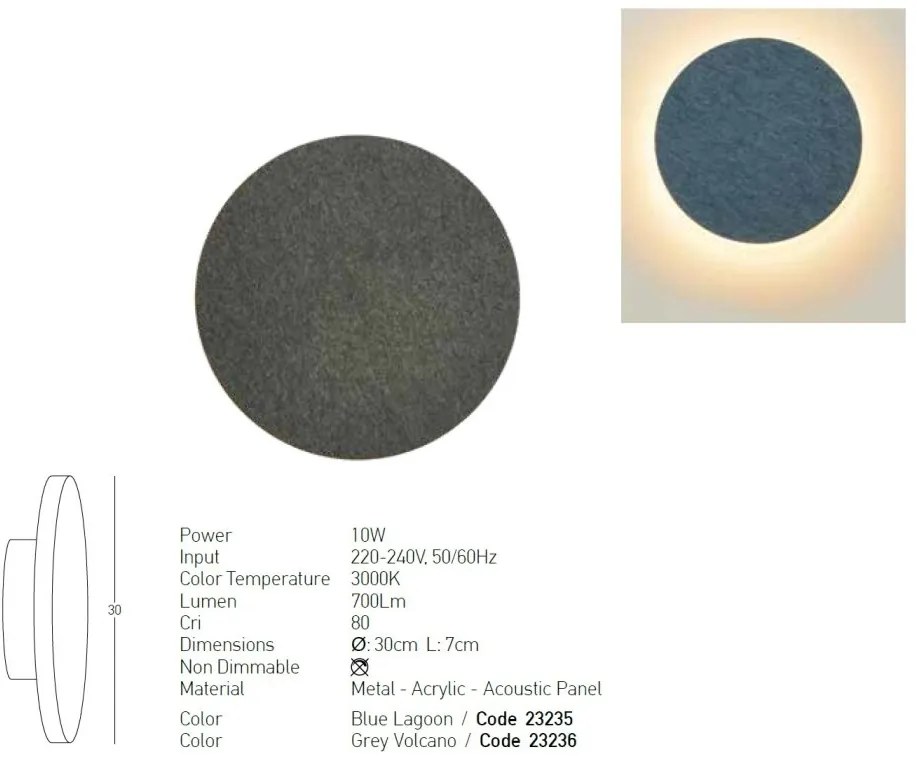 Aplica LED ambientala design circular ACOUSTIC D-30cm gri