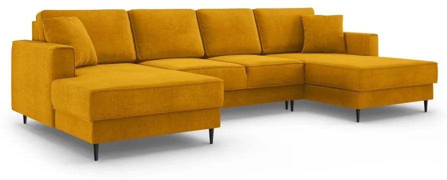 Coltar extensibil Fano 6 locuri  mustariu picioare negre – L323 x l174 x h89 cm