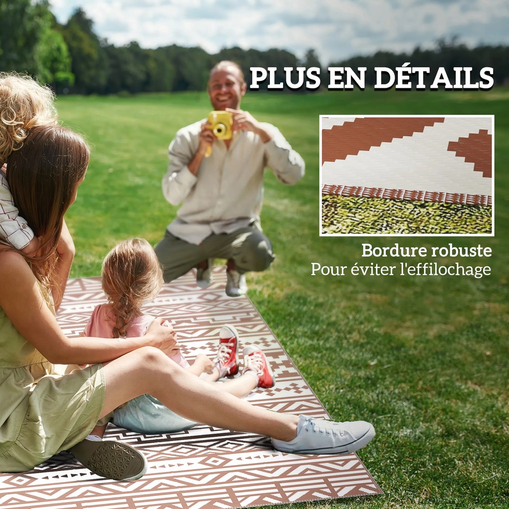 Outsunny Covor exterior reversibil 1,8 x 2,7 m, covor de sol cu model zid geometric din PP geantă de transport roșu și alb | Aosom Romania