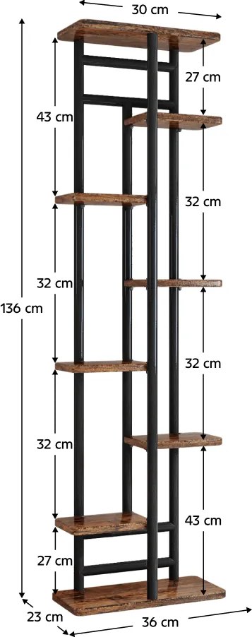 Suport de flori, negru/lemn rustic, LEDOR TIP 4