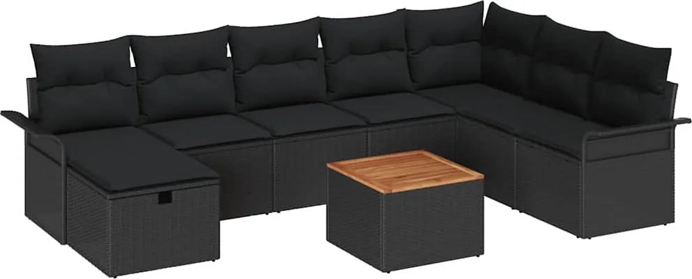 vidaXL Set de canapele pentru grădină cu pernă 9 pcs Negru Rattan poli