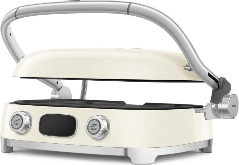 Grătar multifuncțional SMEG 50's Style MGF01CREU, 2100 W, 60-230 °C, 3 programe, acoperire ceramică, tavă de scurgere, semnal sonor, cronometru, culoare crem