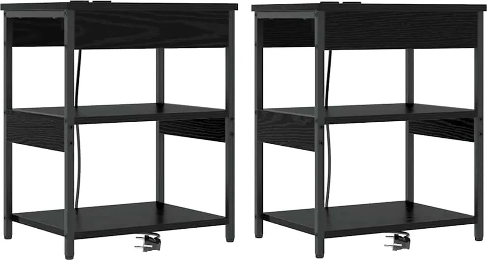 vidaXL Dulap de noapte 2 pcs Stejar Negru 41 x 31 x 51 cm