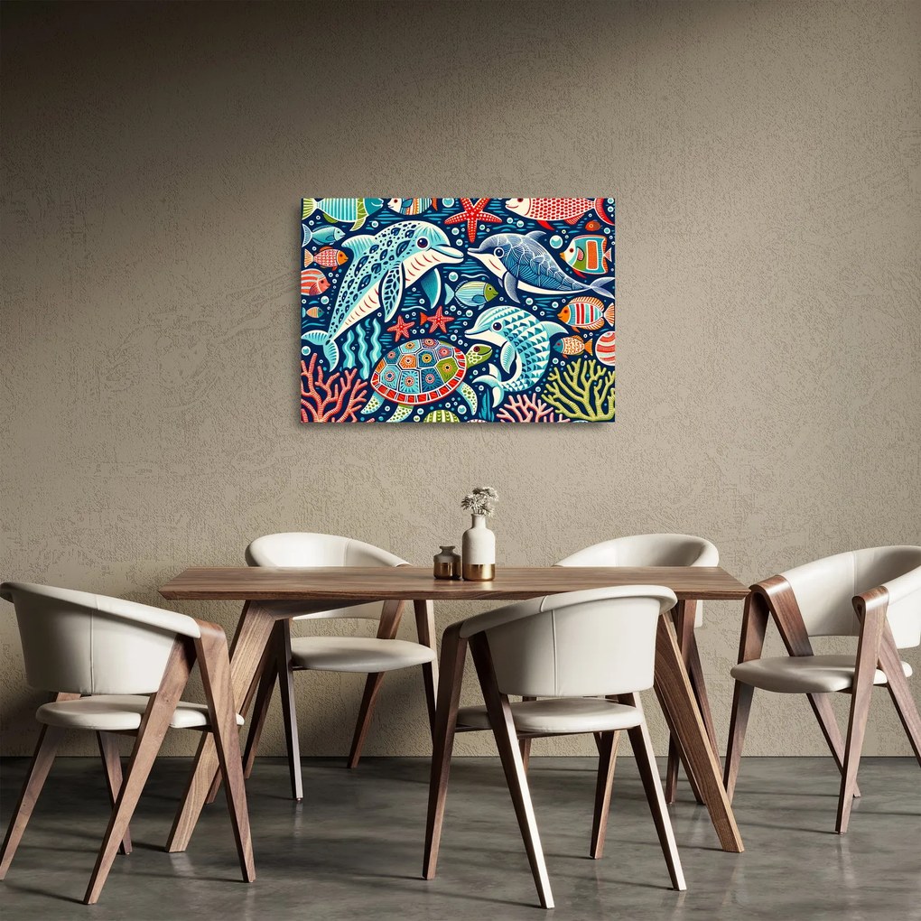 Tablou pe sticlă – Animale acvatice desenate (70x50 cm)