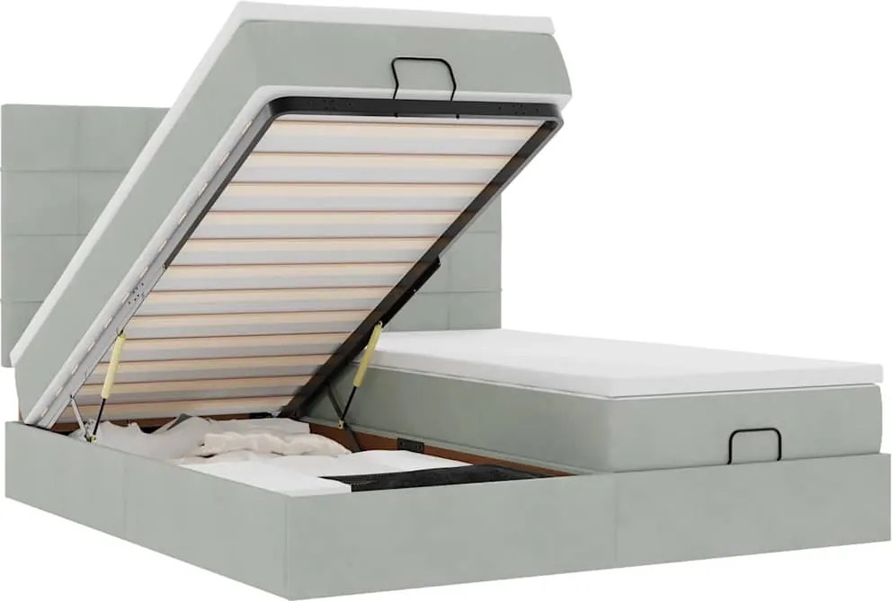 vidaXL Cadru de pat otoman cu saltele Gri deschis 180x200cm catifea