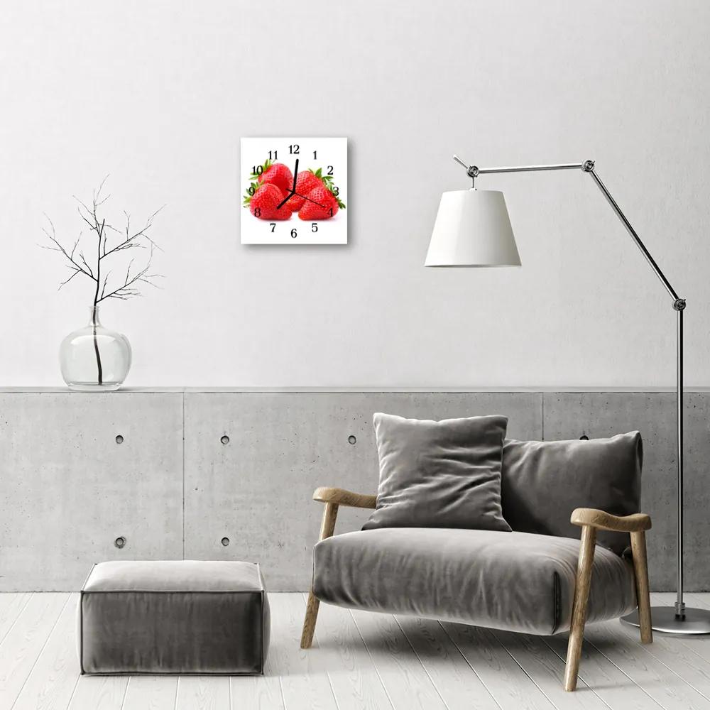 Ceas de perete din sticla pătrat Căpșuni fructe roșii