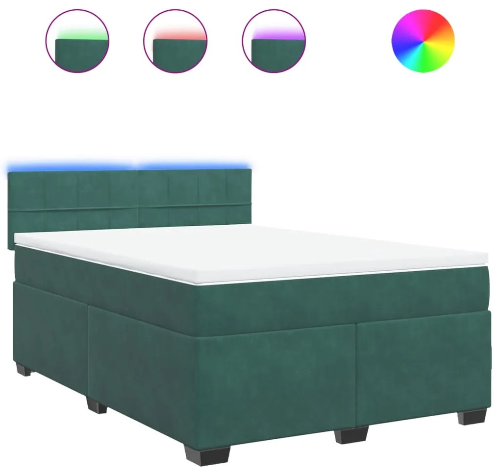 3288609 vidaXL Pat box spring cu saltea, verde închis, 140x190 cm, catifea