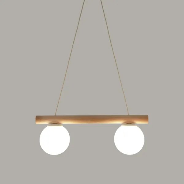 Lustră suspendată pe cablu WOODSTOCK 2xE27/15W/230V lemn/crem