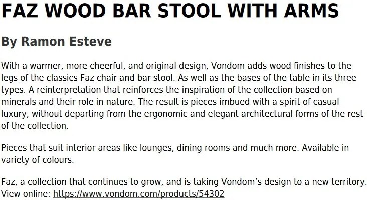 Set 4 scaune de bar cu brate de interior design modern premium FAZ CHAIR lemn 54302