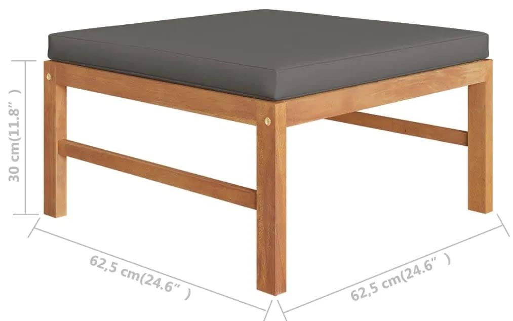 Set mobilier gradina cu perne gri, 6 piese, lemn masiv de tec Gri, 2x colt + 2x mijloc + suport pentru picioare + masa, 1