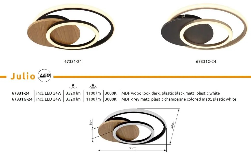 Plafoniera LED design circular JULIO negru/gri