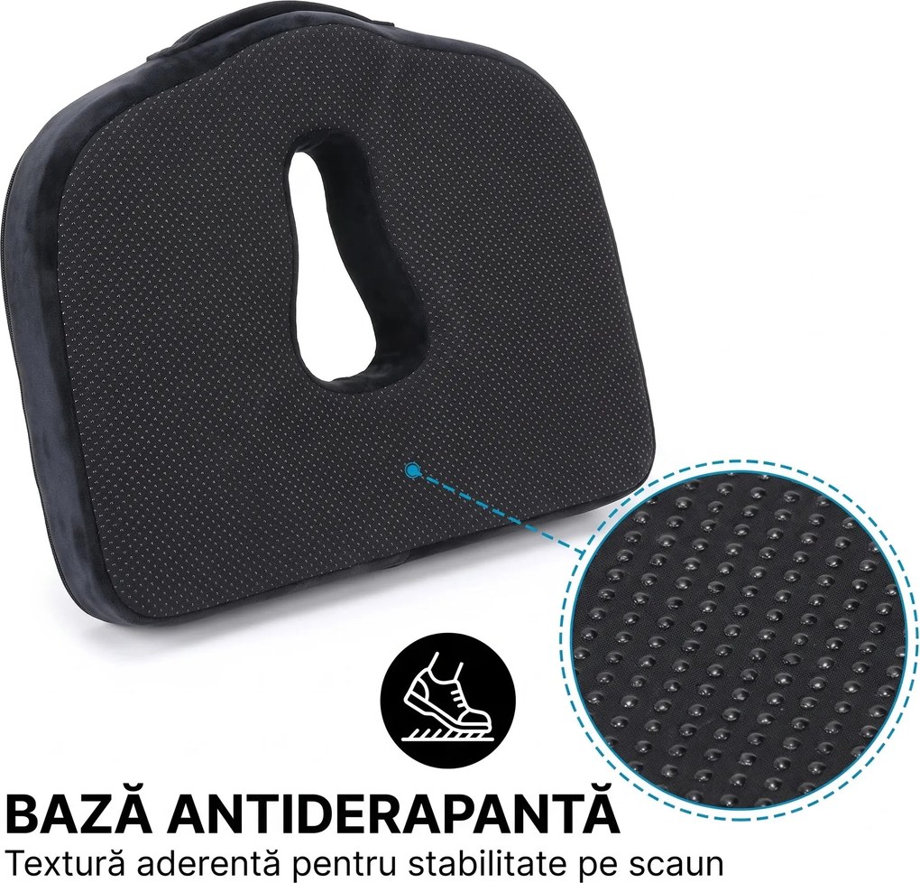 Perna ortopedica sezut memory foam cu ventilatie ORTO COCCIS Ventilation, husa catifea, fermitate normala
