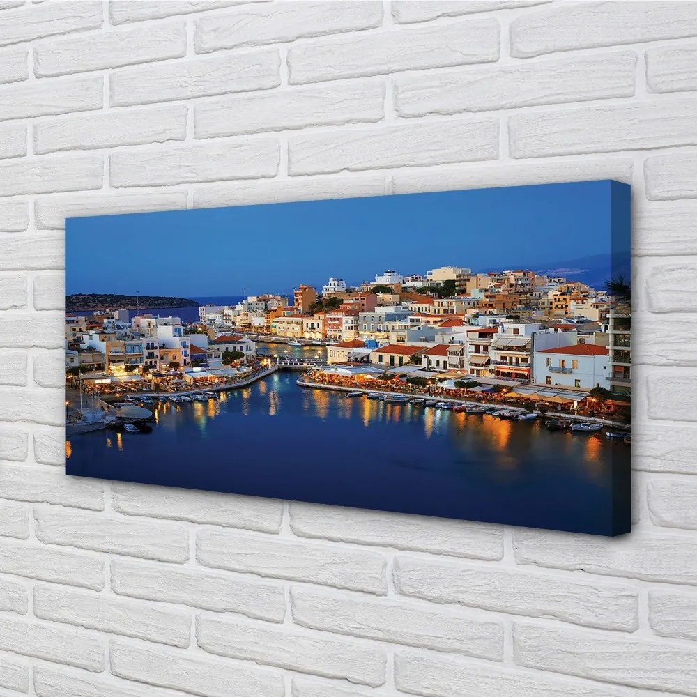 Tablouri canvas oraș Grecia Coast timp de noapte