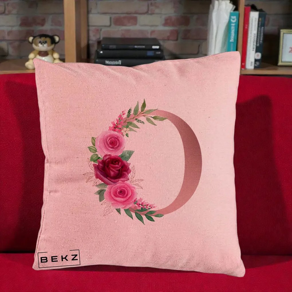 Cadou Personalizat - Perna Personalizata Monograma Rose Gold Litera O, 40x40 cm, Roz, Husa Detasabila, Perna Inclusa, BEKZ®